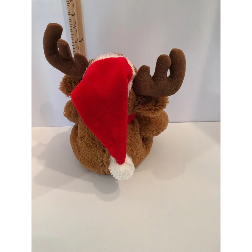 Plush Moose Stuffed Animal Christmas Holiday Santa Hat‎ Scarf Soft Brown